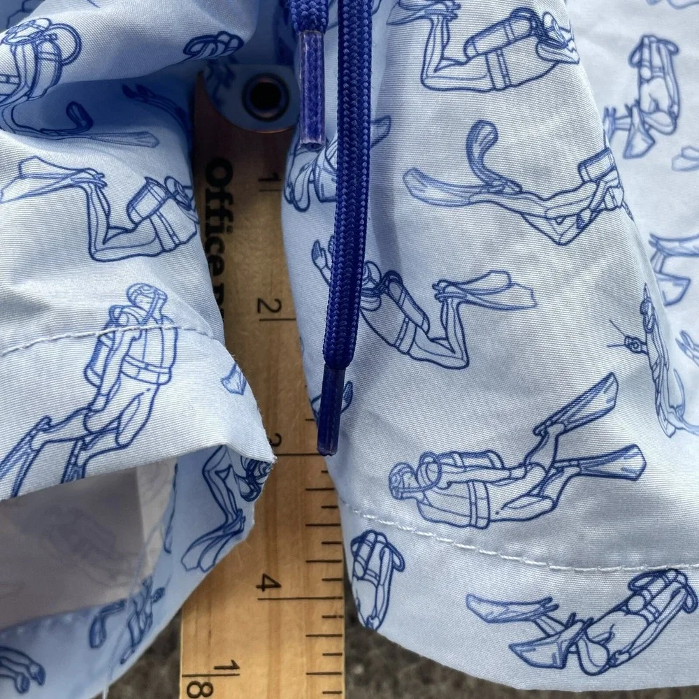 Happy Hour Swim Shorts Men Large Blue Scuba Diver Board Trunks Beach Preppy Surf